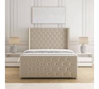 Bsspoke Florida Velvet Divan Bed 54"headboard &footboard Mattress & No Drawers In Cream Cream