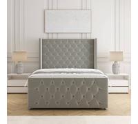 BSSPOKE Florida Velvet Divan Bed 54"Headboard &Footboard Mattress & No Drawers in Silver | Size: Double