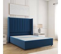 Bsspoke Hannah Divan Bed Set Blue Plush Velvet With 54Inch Headboard & No Drawers No Mattress In Single Double King 4Ft 6Ft
