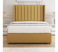 Bsspoke Hannah Divan Bed Set Mustard Plush Velvet 54Inch Wingedback Panel Headboard & Mattress No Drawers In 3Ft 4Ft 4Ft6 5Ft 6Ft