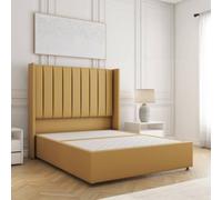 Bsspoke Hannah Divan Bed Set Mustard Plush Velvet With 54Inch Headboard & No Drawers No Mattress In Single Double King 4Ft 6Ft