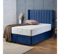 Bsspoke Hannah Ottoman Divan Bed Blue Plush Velvet 54Inch Wingedback Headboard & No Mattress In Single Double King 4Ft 6Ft