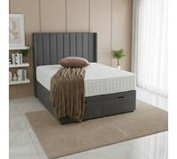 Bsspoke Hannah Ottoman Divan Bed Grey Plush Velvet 54Inch Wingedback Headboard & Mattress In Single Double King 4Ft 6Ft