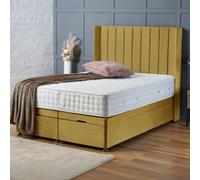 Bsspoke Hannah Ottoman Divan Bed Mustard Plush Velvet 54Inch Wingedback Headboard & No Mattress In Single Double King 4Ft 6Ft