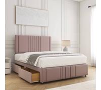 BSSPOKE Hazel Divan Bed Plush Velvet 24"Headboard 2Drawers Same Side Mattress in Pink | Size: King Fimous Pink King