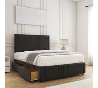 Bsspoke Hazel Divan Bed Set Black Velvet 24Inch Panel Headboard & Footboard & 2 Drawers Same Side & Mattress In All Sizes