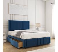 Bsspoke Hazel Divan Bed Set Blue Plush Velvet 24Inch Headboard & Footboard & 4 Drawers & Orthopaedic Mattress In All Sizes