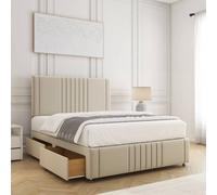 Bsspoke Hazel Divan Bed Set Cream Plush Velvet With 24Inch Headboard & Footboard & 2 Drawers Footend & Mattress In All Sizes