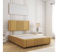 Bsspoke Hazel Divan Bed Set Mustard Plush Velvet 24Inch Headboard & Footboard 2 Drawers Footend & No Mattress In All Sizes
