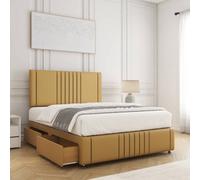 Bsspoke Hazel Divan Bed Set Mustard Plush Velvet 24Inch Headboard & Footboard & 4 Drawers & Orthopaedic Mattress In All Sizes