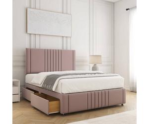 Bsspoke Hazel Divan Bed Set Pink Velvet 24Inch Panel Headboard & Footboard & 2 Drawers Same Side & Mattress In All Sizes
