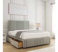 Bsspoke Hazel Divan Bed Set Silver Plush Velvet With 24Inch Headboard & Footboard & 2 Drawers Footend & Mattress In All Sizes