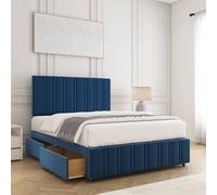 BSSPOKE Isabella Plush Velvet Divan Bed Set 24" Headboard & 4Drawers Mattress in Blue | Size: King BSSPOKE Blue King
