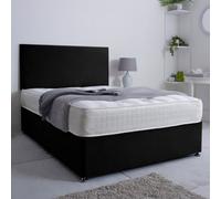Bsspoke Ivy Divan Bed Set In Black Plush Velvet With 24Inch Headboard & 4 Drawers & Orthopaedic Mattress In All Sizes