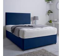 Bsspoke Ivy Divan Bed Set In Blue Plush Velvet With 24Inch Headboard 2 Drawers Footend & Orthopaedic Mattress In All Sizes