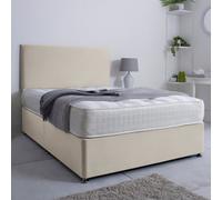 Bsspoke Ivy Divan Bed Set In Cream Plush Velvet With 24Inch Headboard & 4 Drawers & Orthopaedic Mattress In All Sizes