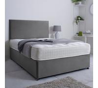Bsspoke Ivy Divan Bed Set In Grey Plush Velvet With 24Inch Headboard & 2 Drawers Same Side & Mattress In All Sizes