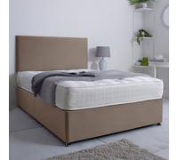Bsspoke Ivy Divan Bed Set In Mink Plush Velvet With 24Inch Headboard & 4 Drawers & Orthopaedic Mattress In All Sizes