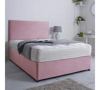 Bsspoke Ivy Divan Bed Set In Pink Plush Velvet With 24Inch Headboard 2 Drawers Footend & Orthopaedic Mattress In All Sizes