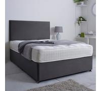 Bsspoke Ivy Divan Bed Set In Steel Plush Velvet With 24Inch Headboard & 2 Drawers Same Side & Mattress In All Sizes