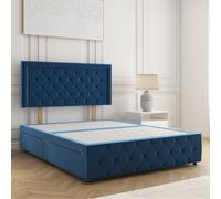 Bsspoke Lena Divan Bed Blue Plush Velvet 24Inch Headboard & Footboard 2 Drawers Same Side No Mattress In 3Ft 4Ft 4Ft6 5Ft 6Ft