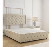 Bsspoke Lena Divan Bed Cream Plush Velvet 24Inch Headboard & Footboard 2 Drawers Footend & No Mattress In Double King 4Ft 6Ft