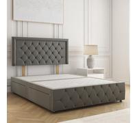Bsspoke Lena Divan Bed Grey Plush Velvet 24Inch Headboard & Footboard 2 Drawers Footend & No Mattress In Double King 4Ft 6Ft