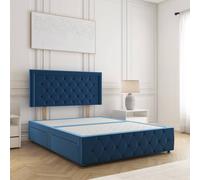 BSSPOKE Lena Divan Bed Plush 24" Headboard 2Drawers Same Side & No Mattress in Blue | Size: King