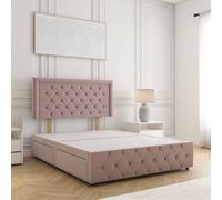 BSSPOKE Lena Divan Bed Plush 24" Headboard 2Drawers Same Side & No Mattress in Pink | Size: Small Double