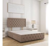 BSSPOKE Lena Divan Bed Plush 24" Headboard 2Drawers Same Side & No Mattress in Taupe | Size: Super King Fimous Taupe Super King
