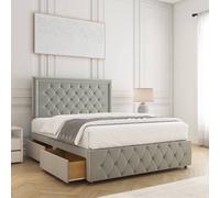 Bsspoke Lena Divan Bed Plush Velvet 24"headboard & 2Drawers Footend Mattress In Silver Silver