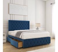 Bsspoke Lena Divan Bed Plush Velvet 24"headboard 2Drawers Same Side &mattress In Blue Blue