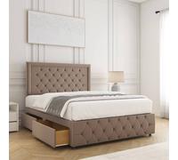 BSSPOKE Lena Divan Bed Plush Velvet 24"Headboard 2Drawers Same Side &Mattress in Bronze | Size: King