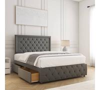 Bsspoke Lena Divan Bed Plush Velvet 24"headboard 2Drawers Same Side &mattress In Grey Grey
