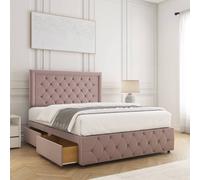 Bsspoke Lena Divan Bed Plush Velvet 24"headboard 2Drawers Same Side &mattress In Pink Pink