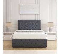 Bsspoke Lena Divan Bed Plush Velvet 24" Headboard Mattress & No Drawers In Charcoal Charcoal