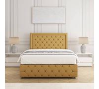Bsspoke Lena Divan Bed Plush Velvet 24" Headboard Mattress & No Drawers In Mustard Mustard