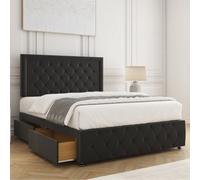 Bsspoke Lena Divan Bed Set Black Plush Velvet With 24Inch Headboard & Footboard 2 Drawers Same Side & Mattress In All Sizes