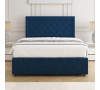 Bsspoke Lena Divan Bed Set Blue Plush Velvet 24Inch Headboard & Footboard & Mattress No Drawers In 3Ft 4Ft 4Ft6 5Ft 6Ft