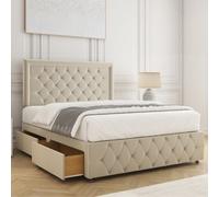 Bsspoke Lena Divan Bed Set Cream Plush Velvet With 24Inch Headboard & Footboard 2 Drawers Same Side & Mattress In All Sizes
