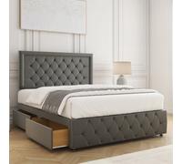 Bsspoke Lena Divan Bed Set Grey Plush Velvet With 24Inch Headboard & Footboard & 4 Drawers & Mattress In All Sizes
