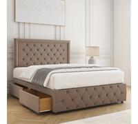 Bsspoke Lena Divan Bed Set Mink Plush Velvet With 24Inch Headboard & Footboard & 2 Drawers Footend & Mattress In All Sizes
