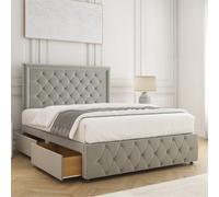 Bsspoke Lena Divan Bed Set Silver Plush Velvet With 24Inch Headboard & Footboard 2 Drawers Same Side & Mattress In All Sizes