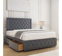 Bsspoke Lena Divan Bed Set Steel Plush Velvet With 24Inch Headboard & Footboard 2 Drawers Same Side & Mattress In All Sizes