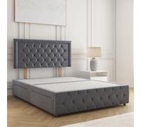 Bsspoke Lena Divan Bed Steel Plush Velvet 24Inch Headboard & Footboard 2 Drawers Same Side No Mattress In 3Ft 4Ft 4Ft6 5Ft 6Ft