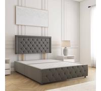BSSPOKE Lena Plush Velvet Divan Bed 24" Headboard & No Mattress No Drawers in Grey | Size: King
