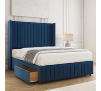 Bsspoke Luna Divan Bed Blue Plush Velvet 54Inch Headboard & Footboard 2 Drawers Footend & No Mattress In 4Ft 4Ft6 5Ft 6Ft