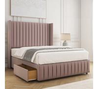 Bsspoke Luna Divan Bed Pink Plush Velvet 54Inch Headboard & Footboard 2 Drawers Footend & No Mattress In 4Ft 4Ft6 5Ft 6Ft