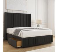 Bsspoke Luna Divan Bed Set Black Plush Velvet 54Inch Headboard & Footboard 2 Drawers Footend & Mattress In All Sizes