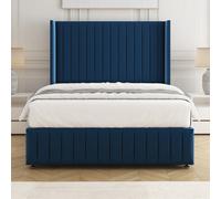 Bsspoke Luna Divan Bed Set Blue Plush Velvet 54Inch Wingedback Headboard & Footboard & Mattress No Drawers In All Sizes